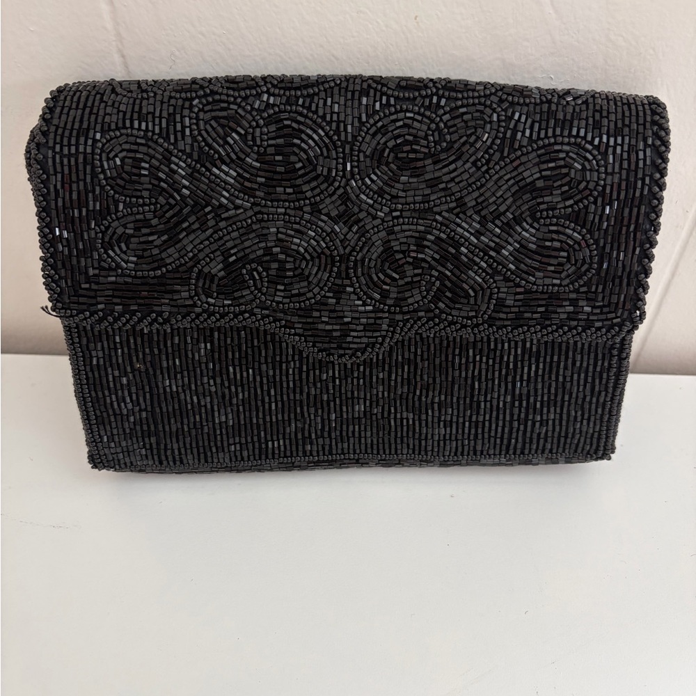 Vintage Evening Bag Black Clutch Beaded Embellishment Crossbody Andre Cellini